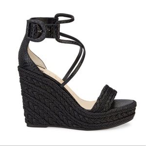 Louboutin Bodrum Snakeskin-Embossed Leather Braided Wedge Platform Sandal